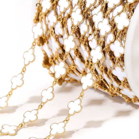 Stainless Steel Fourleaf Clover Enamel Chain Oil Drop Diy Fashion Necklace Bracelet Accessories