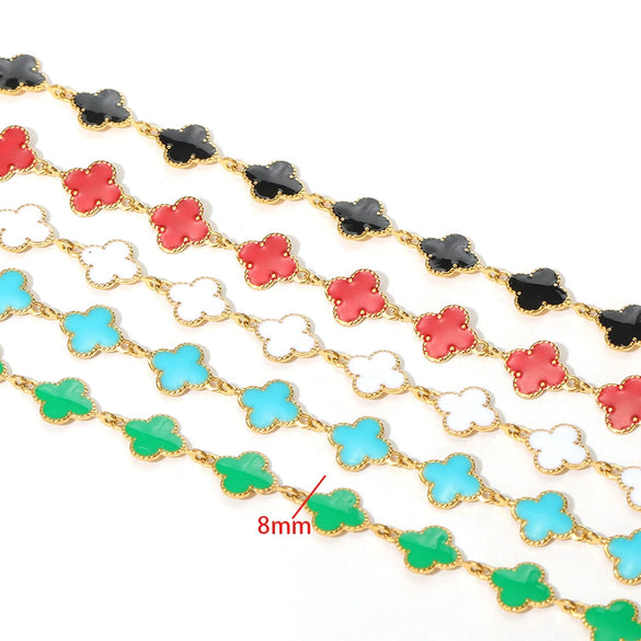 Stainless Steel Fourleaf Clover Enamel Chain Oil Drop Diy Fashion Necklace Bracelet Accessories