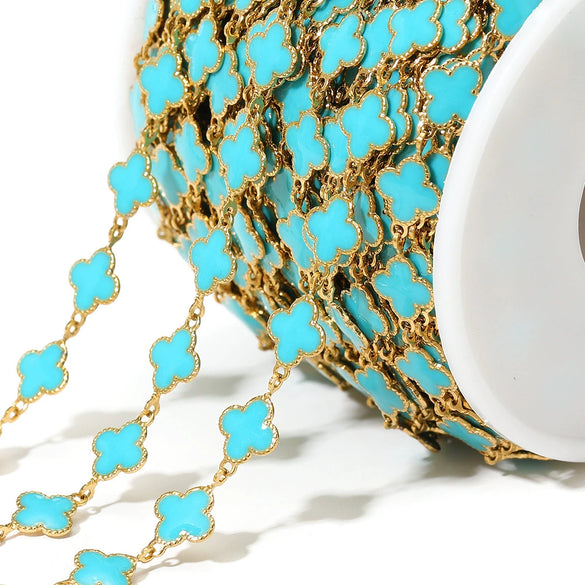 Stainless Steel Fourleaf Clover Enamel Chain Oil Drop Diy Fashion Necklace Bracelet Accessories