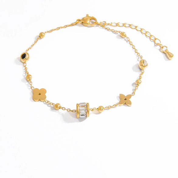 Stainless Steel Fourleaf Clover Gemstone Pendant Bracelet Electroplated Women's Jewelry Simple Style
