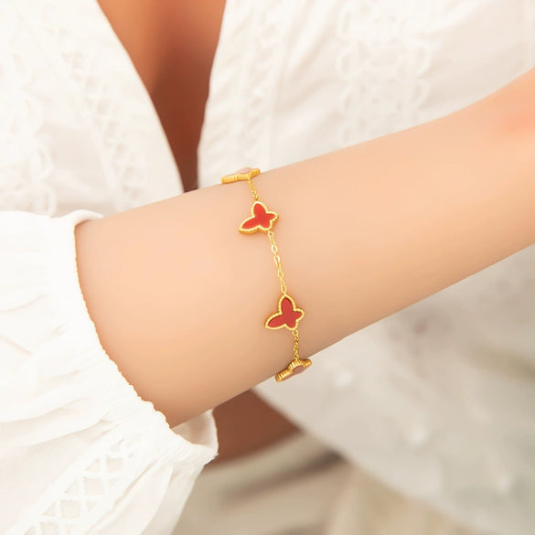 Stainless Steel Fourleaf Clover Gemstone Pendant Bracelet Electroplated Women's Jewelry Simple Style