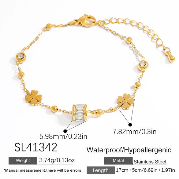 Stainless Steel Fourleaf Clover Gemstone Pendant Bracelet Electroplated Women's Jewelry Simple Style