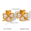 Stainless Steel Fourleaf Clover Heart Zircon Earrings For Women