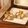 Stainless Steel Fourleaf Clover Heart Zircon Earrings For Women