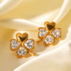 Stainless Steel Fourleaf Clover Heart Zircon Earrings For Women