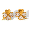 Stainless Steel Fourleaf Clover Heart Zircon Earrings For Women