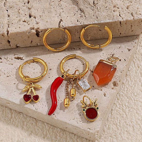 316L Stainless Steel Fourleaf Flower Rhinestone Earrings Electroplated For Women Fashion Jewelry