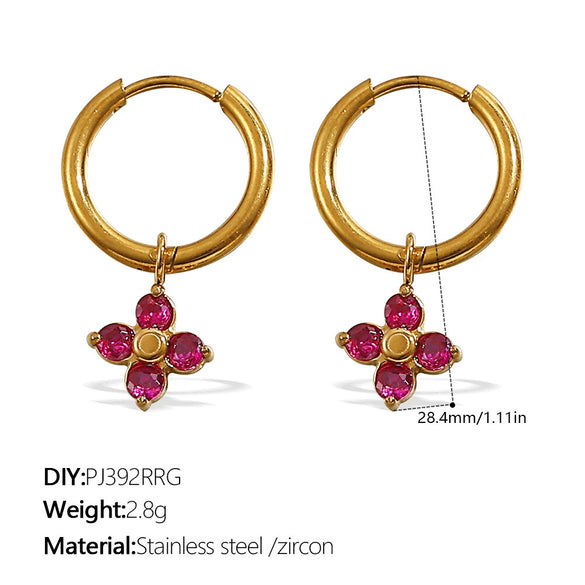 316L Stainless Steel Fourleaf Flower Rhinestone Earrings Electroplated For Women Fashion Jewelry