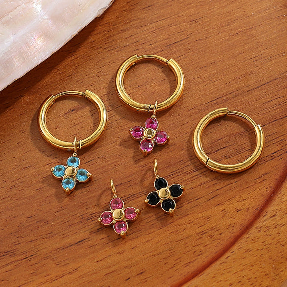 316L Stainless Steel Fourleaf Flower Rhinestone Earrings Electroplated For Women Fashion Jewelry