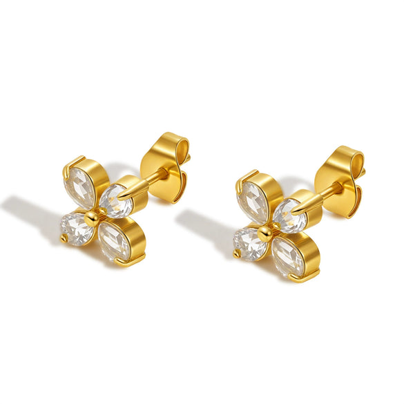 Stainless Steel Fourpetal Flower Earrings For Women Electroplated Jewelry
