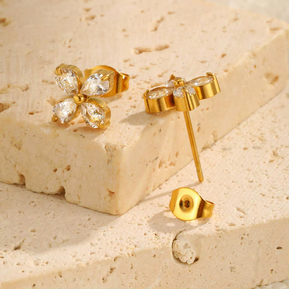 Stainless Steel Fourpetal Flower Earrings For Women Electroplated Jewelry