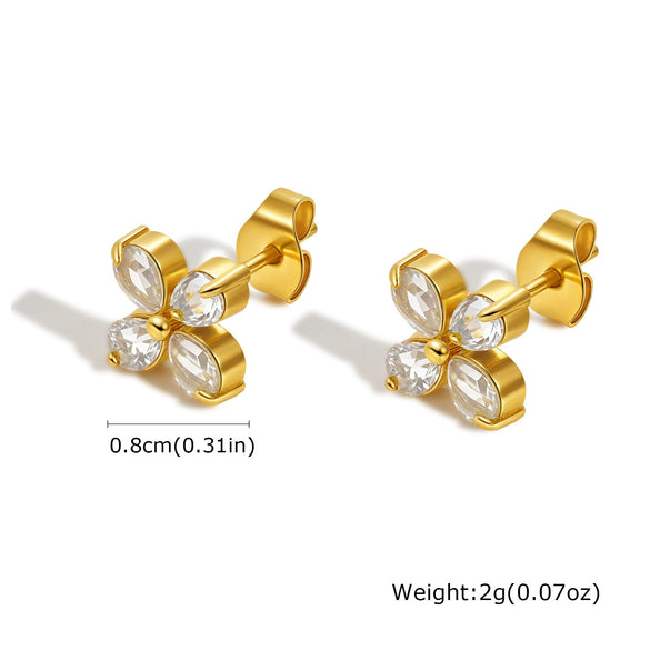 Stainless Steel Fourpetal Flower Earrings For Women Electroplated Jewelry