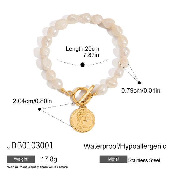 Stainless Steel Freshwater Pearl Geometric Pendant Bracelet Electroplating Original Design For Women