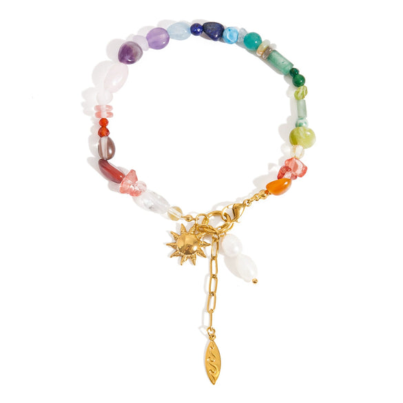 Stainless Steel Freshwater Pearl Turquoise Star Pendant Bracelet Retro Minimalist Geometric Electroplated Style For Women