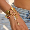 Stainless Steel Freshwater Pearl Turquoise Star Pendant Bracelet Retro Minimalist Geometric Electroplated Style For Women