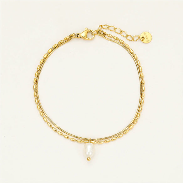 Stainless Steel Freshwater Pearl Women's Bracelet Fashion Double Layer Electroplated Jewelry