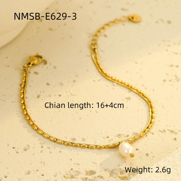 Stainless Steel Freshwater Pearl Women's Bracelet Fashion Double Layer Electroplated Jewelry