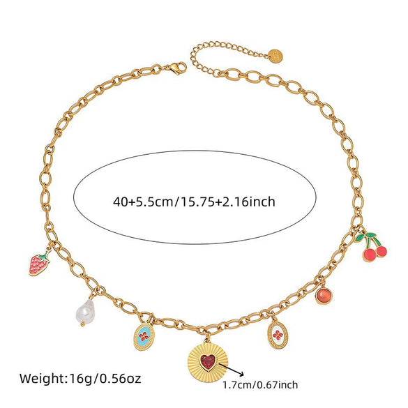 Stainless Steel Fruit And Heart Shape Necklace Pendant With O Chain