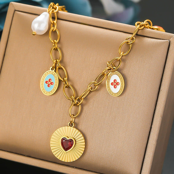 Stainless Steel Fruit And Heart Shape Necklace Pendant With O Chain