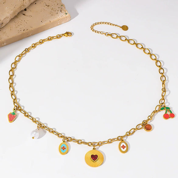 Stainless Steel Fruit And Heart Shape Necklace Pendant With O Chain