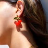 Stainless Steel Fruit Cherry Earrings For Women Electroplated Jewelry