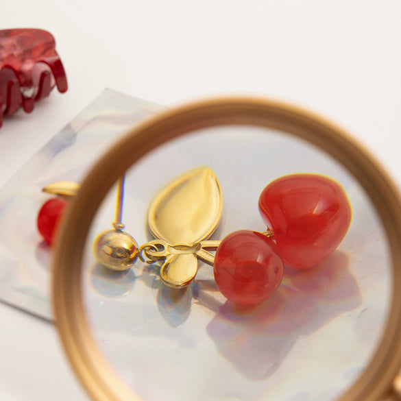 Stainless Steel Fruit Cherry Earrings For Women Electroplated Jewelry