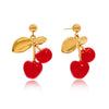 Stainless Steel Fruit Cherry Earrings For Women Electroplated Jewelry