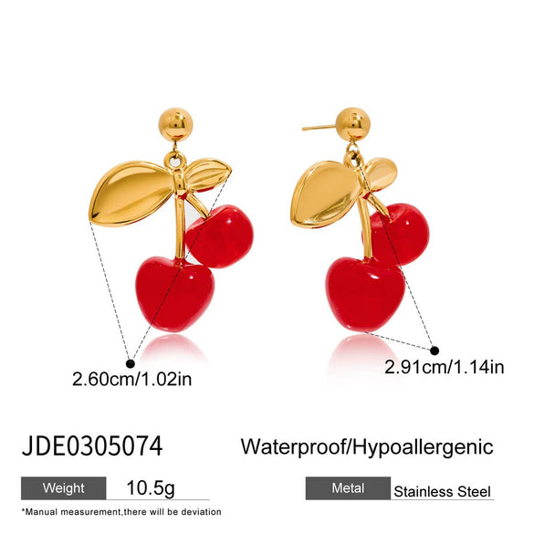 Stainless Steel Fruit Cherry Earrings For Women Electroplated Jewelry