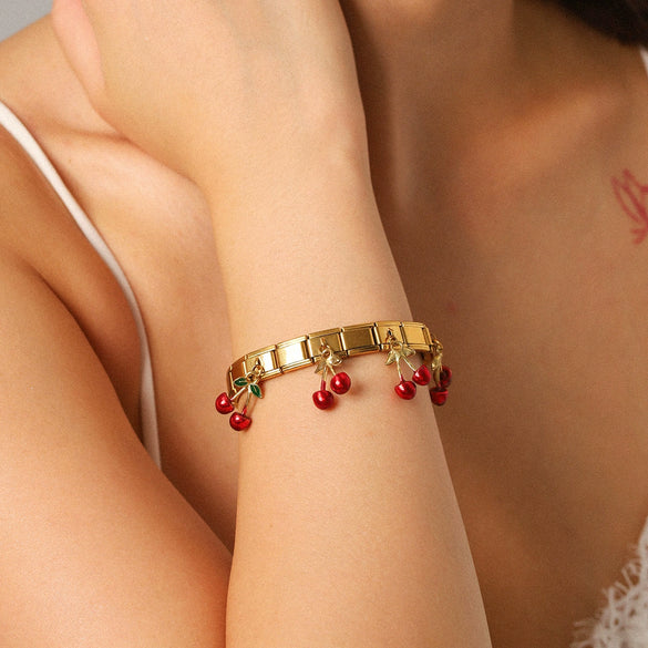 Stainless Steel Fruit Cherry Elastic Chain Bracelet Electroplating Women's Jewelry Light Luxury Niche Design
