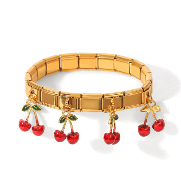 Stainless Steel Fruit Cherry Elastic Chain Bracelet Electroplating Women's Jewelry Light Luxury Niche Design