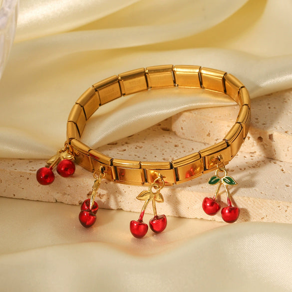 Stainless Steel Fruit Cherry Elastic Chain Bracelet Electroplating Women's Jewelry Light Luxury Niche Design