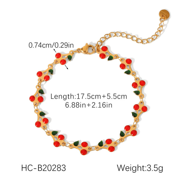 Stainless Steel Fruit Cherry Pendant Necklace For Women With Dripping Oil Design