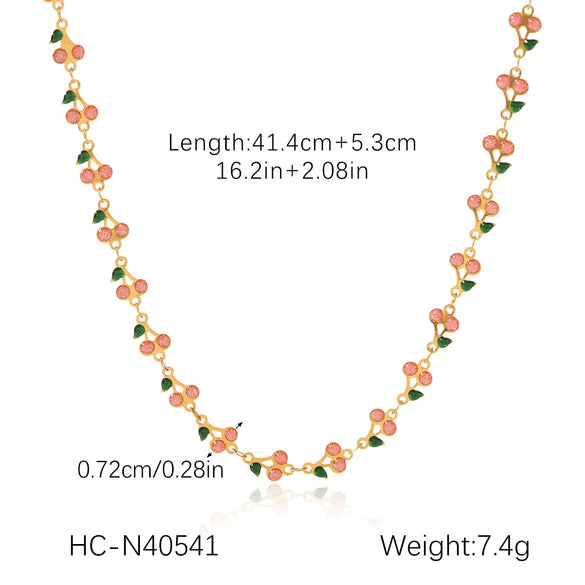Stainless Steel Fruit Cherry Pendant Necklace For Women With Dripping Oil Design