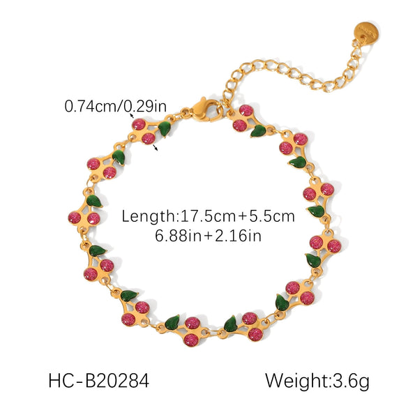 Stainless Steel Fruit Cherry Pendant Necklace For Women With Dripping Oil Design