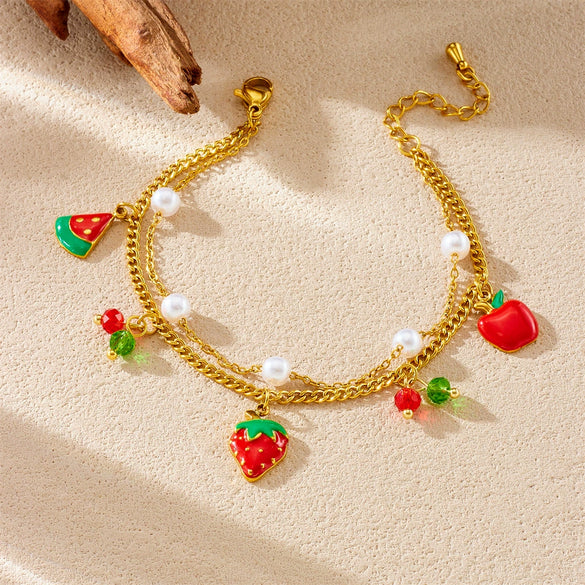 Stainless Steel Fruit Pattern Electroplated Women's Bracelet