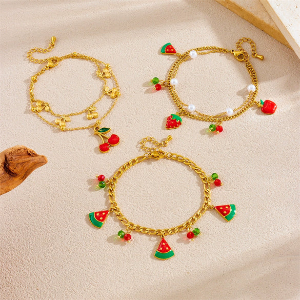 Stainless Steel Fruit Pattern Electroplated Women's Bracelet