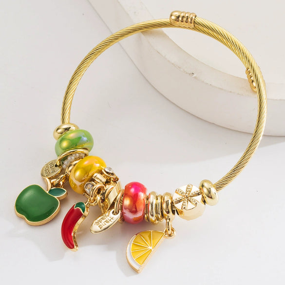 Stainless Steel Fruit Pendant Adjustable Bracelet Electroplated Fashion Style Unisex