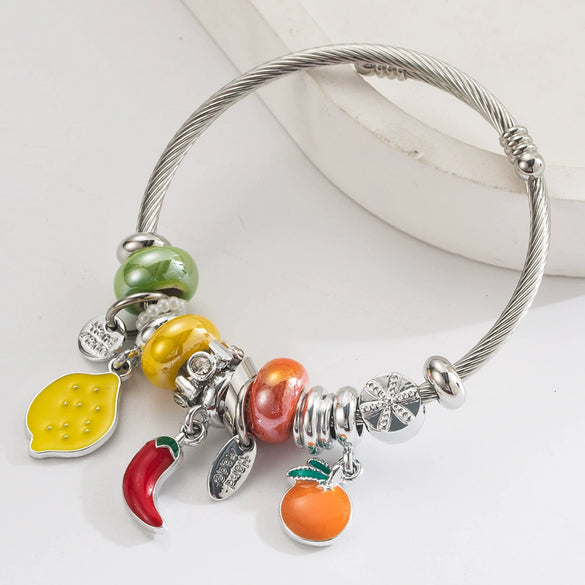 Stainless Steel Fruit Pendant Adjustable Bracelet Electroplated Fashion Style Unisex