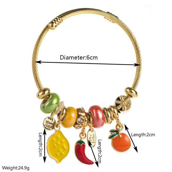 Stainless Steel Fruit Pendant Adjustable Bracelet Electroplated Fashion Style Unisex