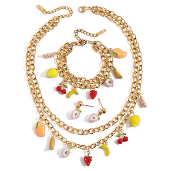 Stainless Steel Fruit Pendant Electroplated Bracelet Necklace For Women