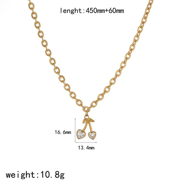 Stainless Steel Fruit Pendant Necklace With Cartoon Characters Design For Women Electroplated O Word Chain