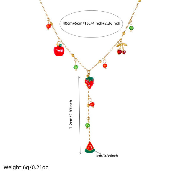 Stainless Steel Fruit Series Electroplated Artificial Strawberry Watermelon Pendant Necklace For Women