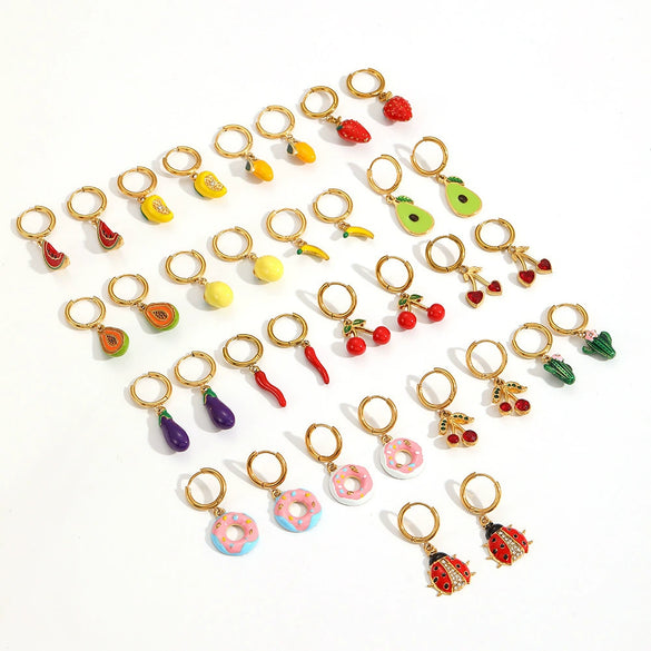 Stainless Steel Fruit Shaped Electroplated Earrings For Women