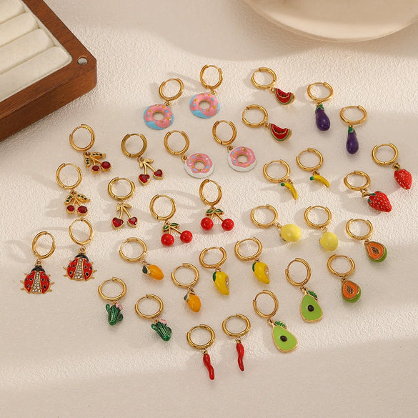 Stainless Steel Fruit Shaped Electroplated Earrings For Women