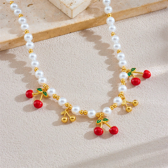 Stainless Steel Fruit Shaped Electroplated Pendant Beaded Necklace For Women