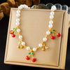 Stainless Steel Fruit Shaped Electroplated Pendant Beaded Necklace For Women