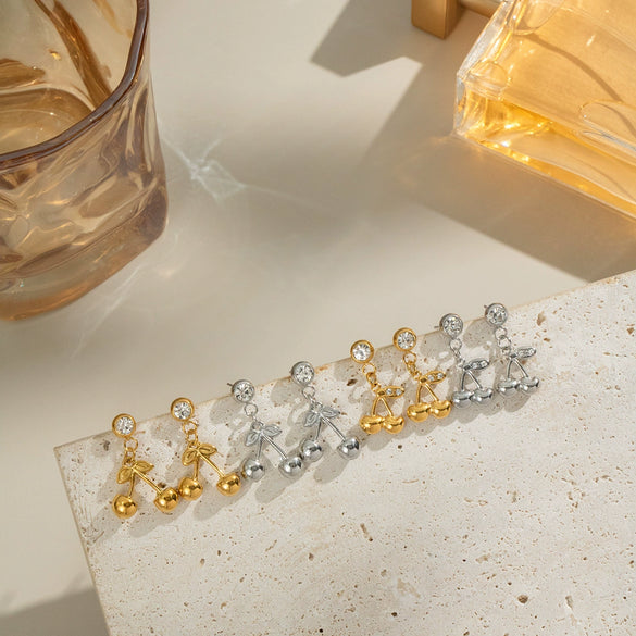 Stainless Steel Fruit Shaped Little Fresh Electroplated Earrings For Youth Women