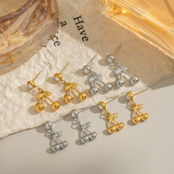 Stainless Steel Fruit Shaped Little Fresh Electroplated Earrings For Youth Women