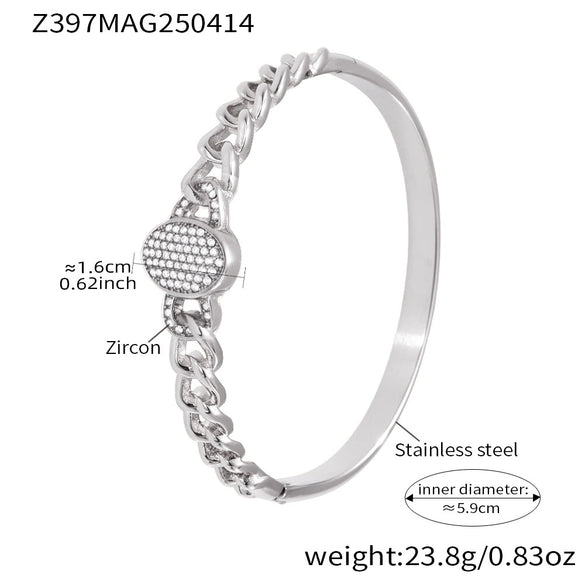 316L Stainless Steel Full Diamond Zircon Snap Bracelet Plated 18K True Gold Geometric Style Jewelry
