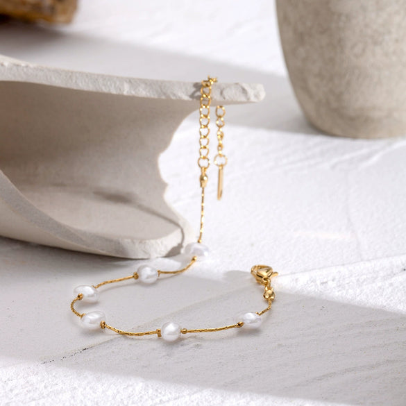 Stainless Steel Geometric Acrylic Pearl Bracelet Retro Electroplated